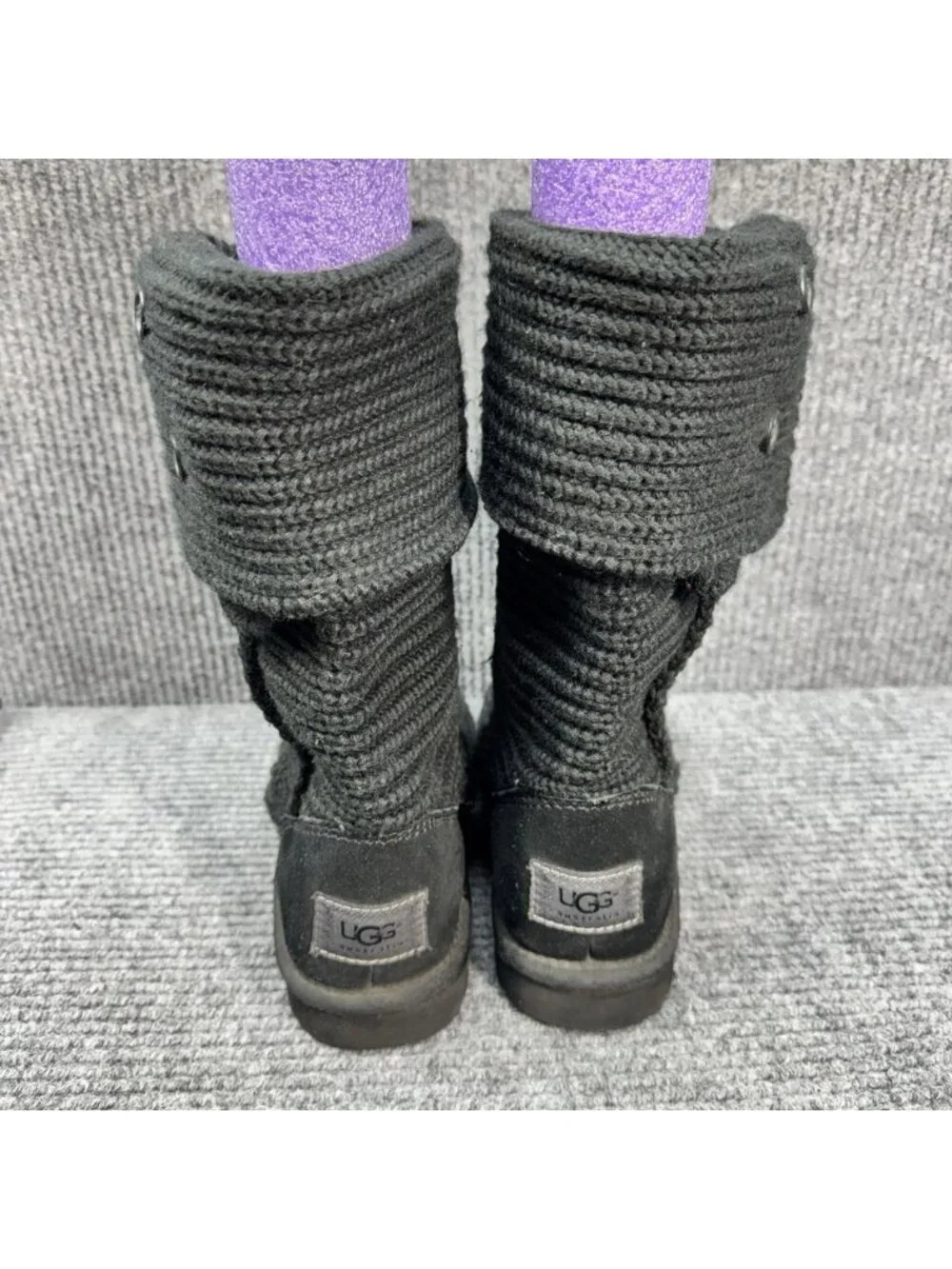 UGG Australia Classic Cardy Knit Boots Womens 7 Black Foldover Tall Sweater 5819